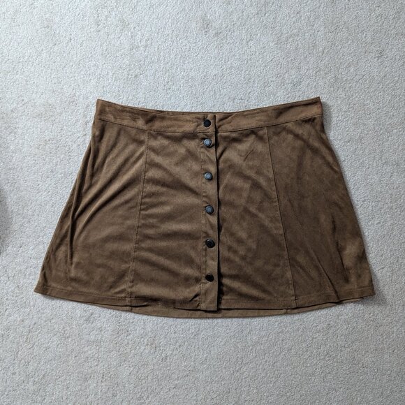 AE Faux Suede Button-Up Skirt - Picture 1 of 4